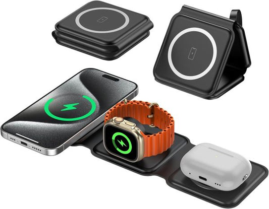 3-in-1 Foldable Charger: Fast Magnetic Pad for iPhone, Watch, AirPods - Trusticart Store