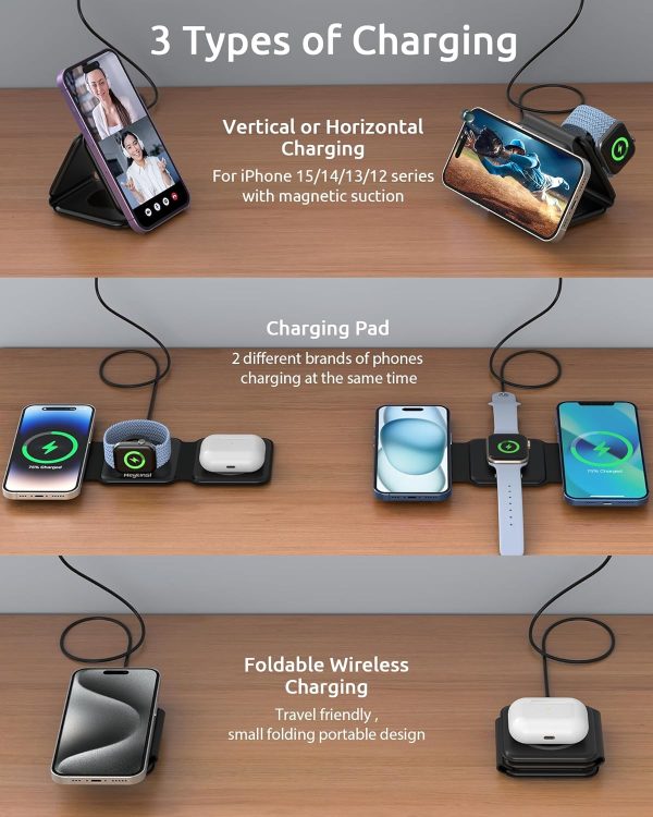 3-in-1 Foldable Charger: Fast Magnetic Pad for iPhone, Watch, AirPods - Trusticart Store