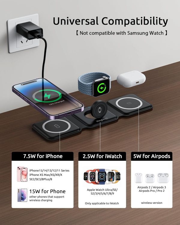 3-in-1 Foldable Charger: Fast Magnetic Pad for iPhone, Watch, AirPods - Trusticart Store