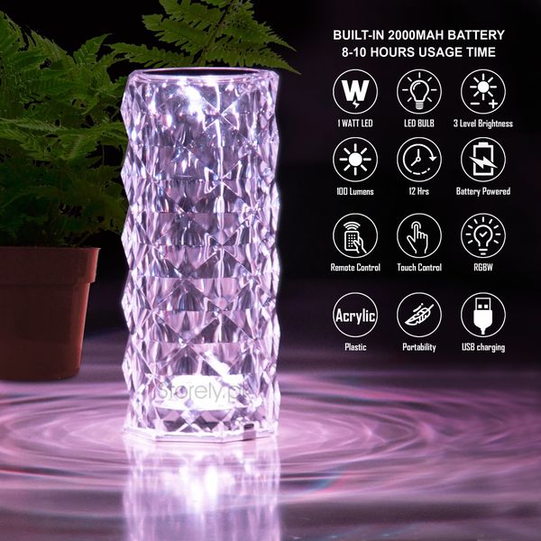 Diamond Crystal Lamp 16 Colors, Touch & Remote LED Rechargeable Table Lamp - Trusticart Store