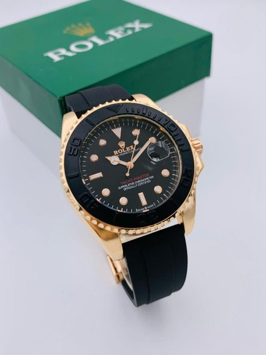 Rolex Yacht-Master Style Golden Watch Men Rubber Strap Master Lock - Trusticart Store