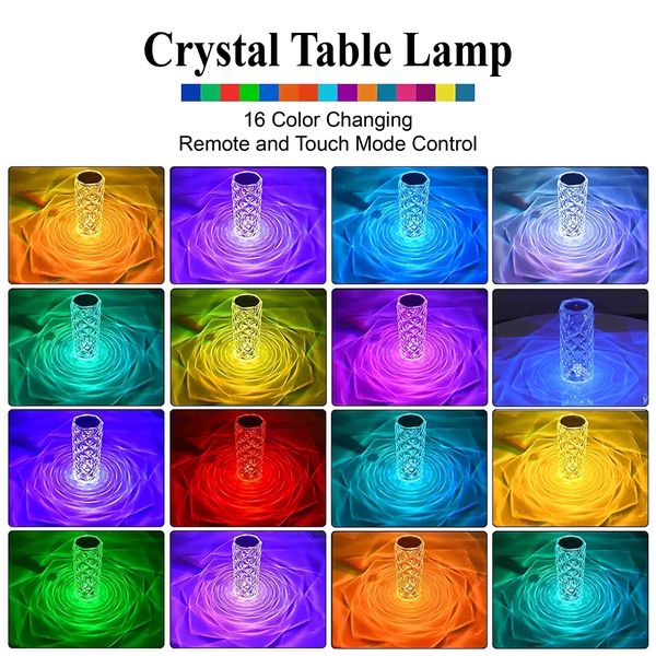 Diamond Crystal Lamp 16 Colors, Touch & Remote LED Rechargeable Table Lamp