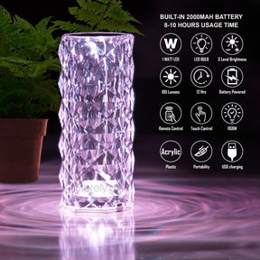 Diamond Crystal Lamp 16 Colors, Touch & Remote LED Rechargeable Table Lamp