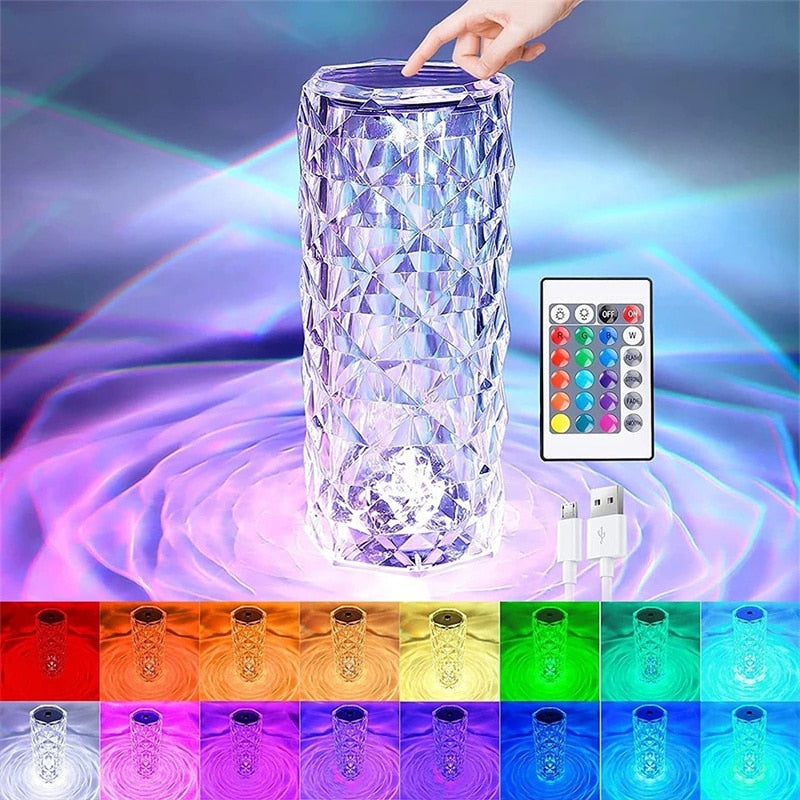 Diamond Crystal Lamp 16 Colors, Touch & Remote LED Rechargeable Table Lamp